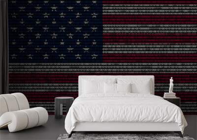 matrix binary code of zeros and ones in usa flag colors. Concept of computer modern technology and cyberspace Wall mural