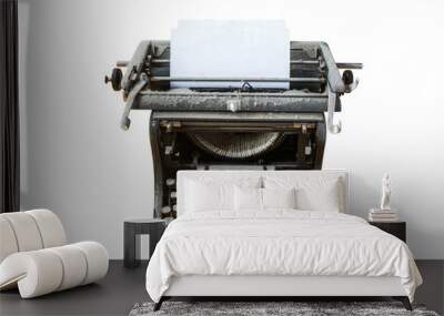 old vintage dust-covered typewriter with sheet of paper isolated on white background Wall mural