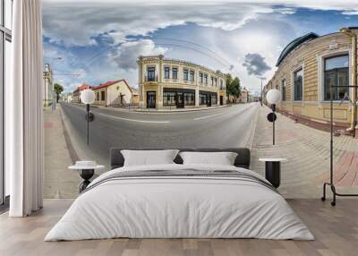 Panorama 360 angle view old beautiful with restored facade building. Urban of 19th century. full 360 degree panorama in equirectangular spherical  projection.  VR content Wall mural