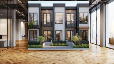 Townhouse exterior house design in daytime golden hour generative ai Wall mural