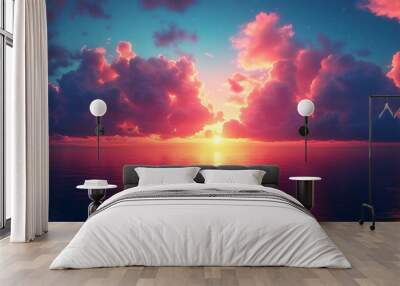 A stunning ocean sunset with a vivid orange sun. Wall mural