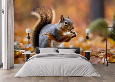 Autumn Feast: Squirrel with a Nut Wall mural