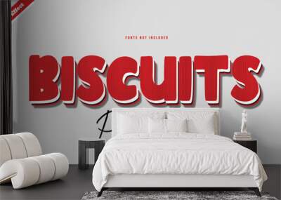 Biscuits text effect design vector. Editable 3D text Wall mural