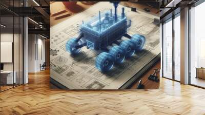 3D modeling of robots mars rover from blueprint concept to modeling technological evolution for graphics resource social media post banner poster Wall mural