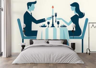 Romantic date on a restaurant , flat illustration, graphics resources, social media, web banner Wall mural