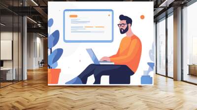 Ui vector illustration of person working on laptop, a freelancer caracter for web page Wall mural