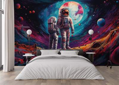 Deux astronautes sur une planète déserte Wall mural