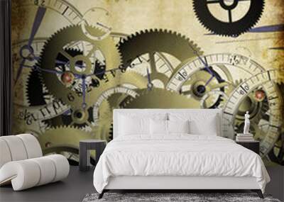 Collage of clocks on vintage texture Wall mural