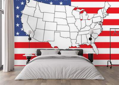 Map of US with flag Wall mural