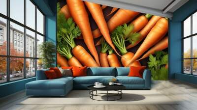 Top-view angle background of carrot vegetables. Wall mural