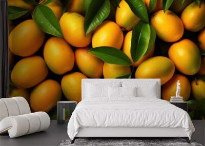 Top-view angle background of mango fruits. Wall mural