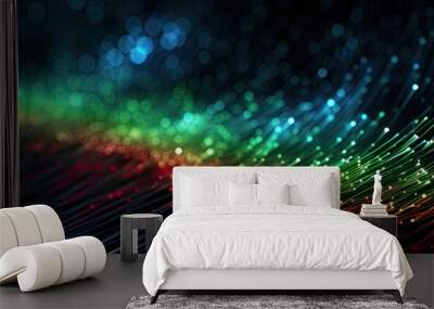 A captivating copy space image with a vibrant mix of green and red fiber optics against a high tech background Wall mural