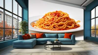 A copy space image of spaghetti is presented on a white plate against a clear background Wall mural