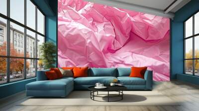 A detailed shot of crumpled pink paper as a backdrop with copy space image Wall mural