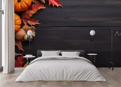 a picture of a fall chalkboard with room for writing and with pumpkins, nuts, and wheat as decorations. Wall mural