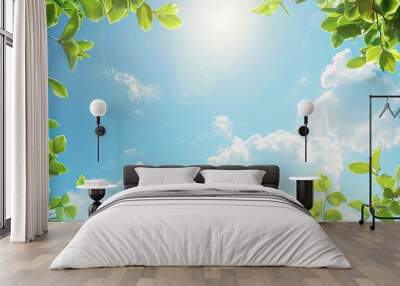 A serene nature scene with lush green foliage set against a vivid blue sky offering ample copy space for text in this picturesque landscape image Wall mural