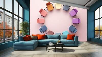 A set of office chairs shown in a 3D image isolated pastel background Copy space Wall mural