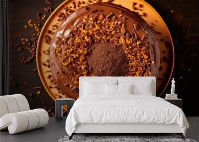 A top view of a carrot cake with chocolate frosting and brigadeiro sprinkles featuring a copy space image Wall mural