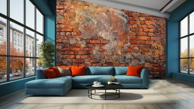 Abstract architecture background featuring a vintage red brick wall embedded with stones ideal for copy space image Wall mural