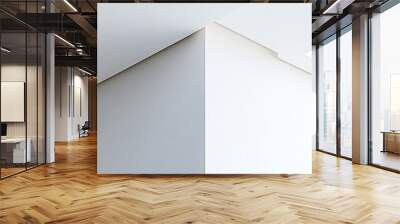 Abstract background of the room's upper corner. Photograph of a white wall corner. The angle of the white wall and ceiling creates an unconventional design backdrop. Wall mural