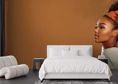 African American woman posing against a plain wall with space for text Wall mural