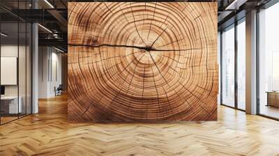 Aged tree with cracks displaying growth rings on a wooden cross section Abstract backdrop with a wood structure providing copy space Wall mural