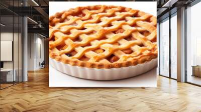 An American Thanksgiving lattice pie is depicted on a white background. The fruit tart is homemade with a golden crust. is a close-up and empty space for text. Wall mural