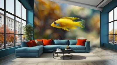 An elegant Sea goldie gliding gracefully in a tank with ample copy space image Wall mural