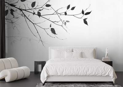 Artistic black and white pattern of leaf shadows on a white wall Wall mural