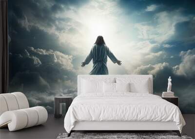 ascension of jesus in clouds second coming christian easter faith christianity. silhouette concept Wall mural