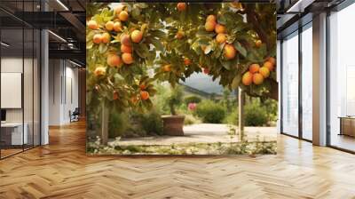 Black apricot in the summer home garden. Creative banner. Copyspace image Wall mural