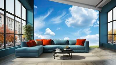 Blue sky and white cloud on summer Good weather day background with copy space Wall mural