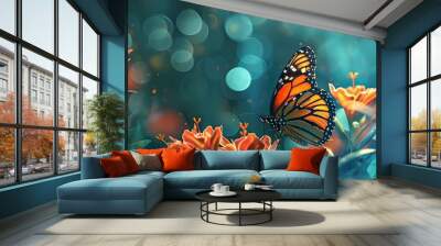 Butterfly feeding on nectar with a copy space image to convey an image of nature s beauty Wall mural