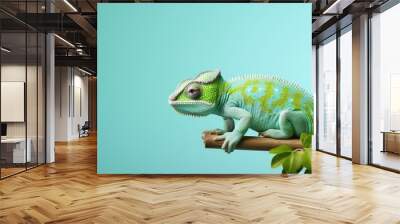 Chameleon of the color green isolated pastel background Copy space Wall mural