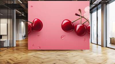 cherry red design depicted isolated pastel background Copy space Wall mural