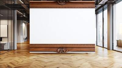 Classic vintage brown wooden frame with cut-out canvas against a white backdrop with ample copy space image. Wall mural