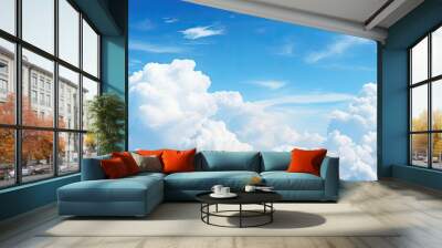 Clear blue skies with white fluffy clouds background copy space image Wall mural