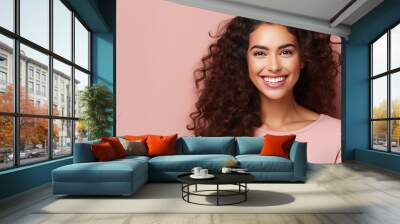 Confident and satisfied Hispanic woman smiling happily with a concept on copy space Wall mural