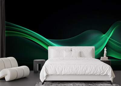 Copy space background with an abstract texture of a green neon color strip wave on a black paper. Wall mural