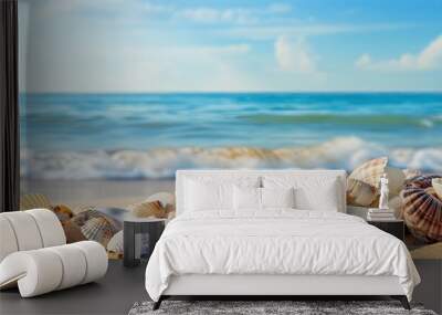 Create banners for your texts by incorporating shells found on the beach as a copy space image Wall mural