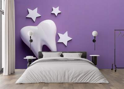 Dentist Halloween theme White tooth adorned in Halloween style on purple background Wall mural