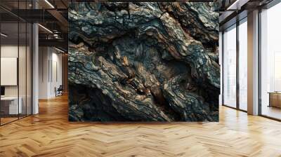 Detailed closeup showcasing the textured rough tree trunk as an abstract background with copy space image Wall mural