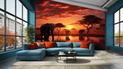 Elephants in the scenery Wall mural