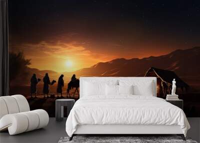 Evening desert nativity scene during Christmas. silhouette concept Wall mural