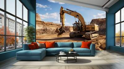 excavator at sandpit during earthmoving works Wall mural