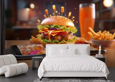 fast food home delivery app concept 3d rendering Wall mural