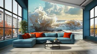 Foamy wave crashing onto the beach creating a beautiful copy space image Wall mural