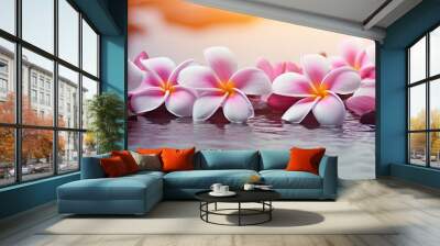 Frangipani Flower closeup Exotic Plumeria Spa Flowers. Creative banner. Copyspace image Wall mural