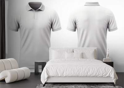 Front and back view of a plain collared shirt template isolated on white Mockup for presenting polo tee designs for print Wall mural