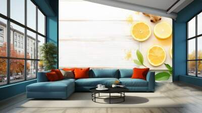 Ginger tea combining citrus sweetness herbs on a isolated pastel background Copy space Wall mural